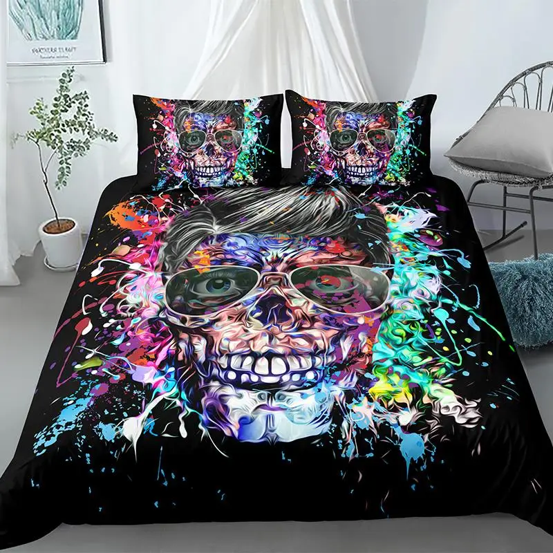

Luxury 3D Skull Bedding Set King Queen Comforter Sets 14 Different Size With 1/2 Pcs Pillowcases