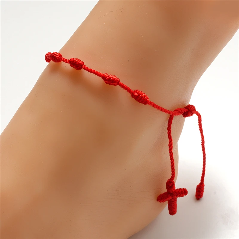 браслеты на руку Модные плетеные ручной работы с перекрестными розами красный