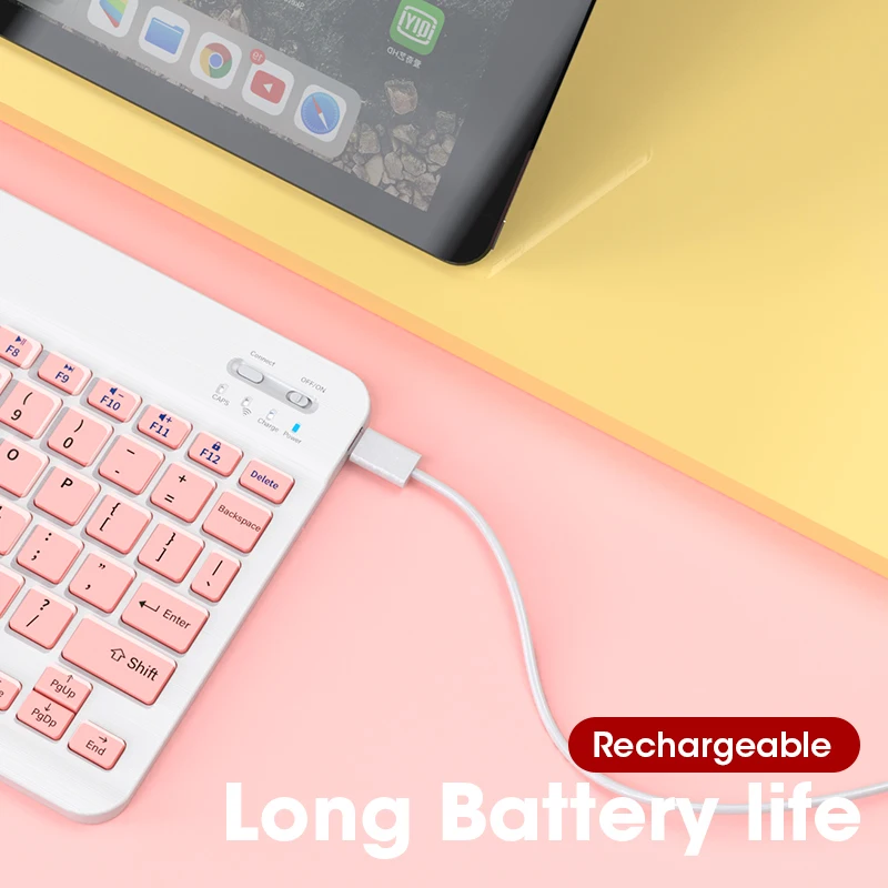 Bluetooth клавиатура для iPad планшета беспроводная и мышь Mini 60% розовая