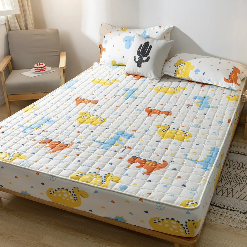 

Cartoon Quilted Mattress Cover Non-Slip Dinosaur Printed Fitted Sheet Bed Pad Mattress Protector Comfortable Bed Sheet