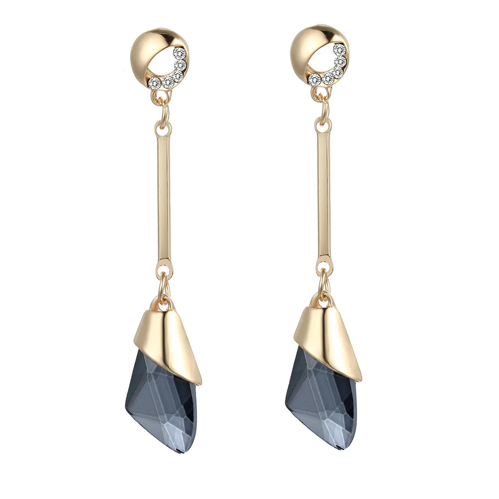 Висячие Серьги со стразами в Корейском стиле темно синие висячие с кристаллами