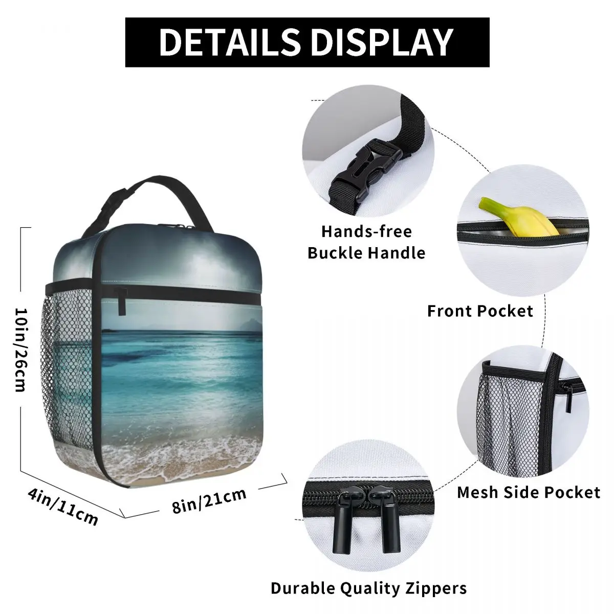 

Beach At Twilight Lunch Bag for Women Men Large Insulated Lunch Box with Water Bottle Holder and Pockets