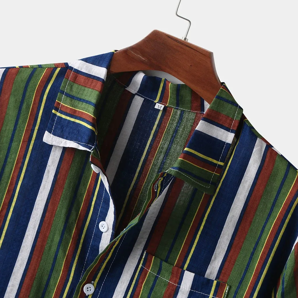 Новинка 2020 мужская повседневная Гавайская футболка в полоску с лацканами и