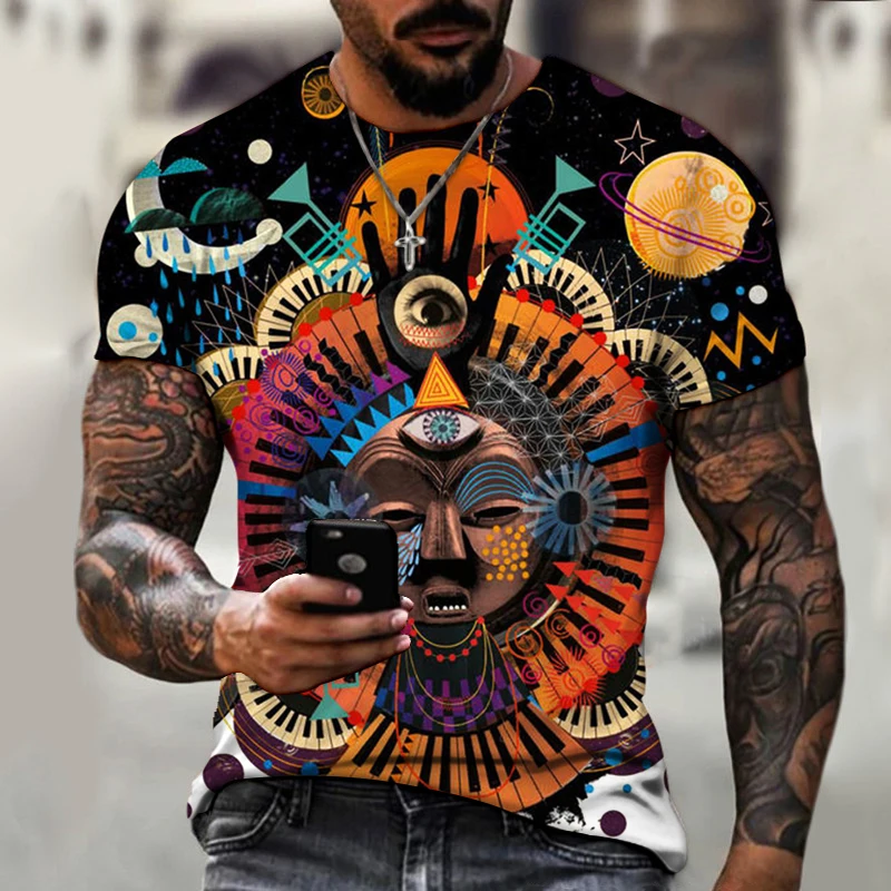 

3D Printed Men's T-shirt Abstract Design Skull Indian Print Urban Street Fashion Hip-hop Short Sleeve 2012 Summer