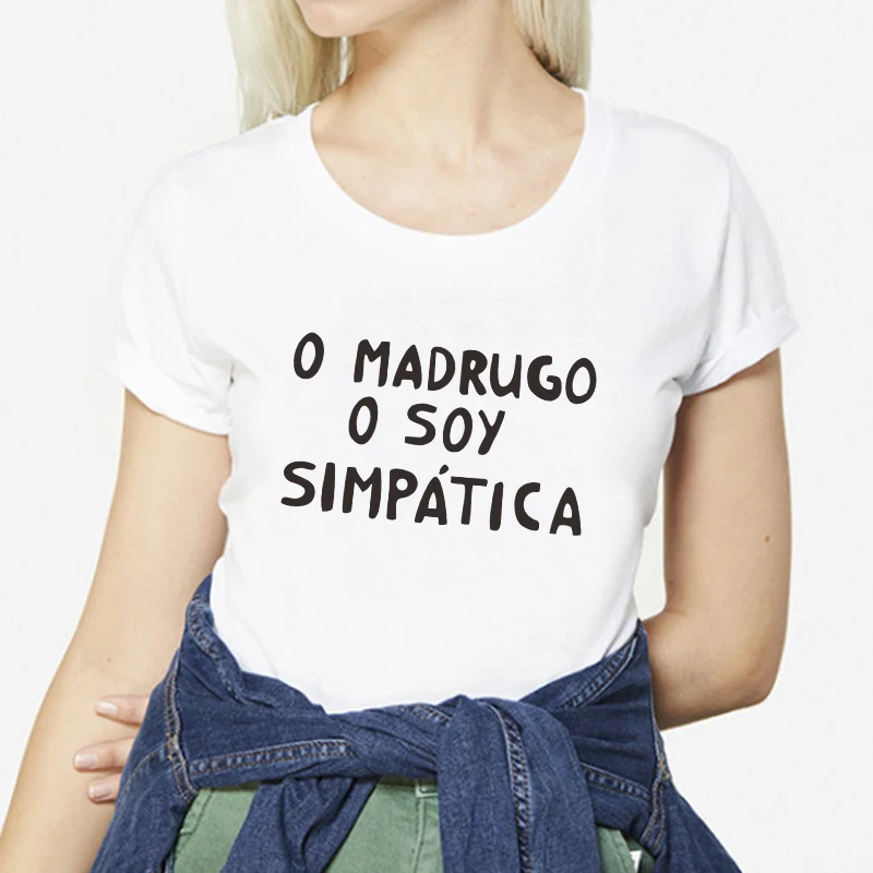 

Модная новая футболка с испанским буквенным принтом, Женская Повседневная хлопковая футболка, женская одежда, топ, хипстерская забавная же...