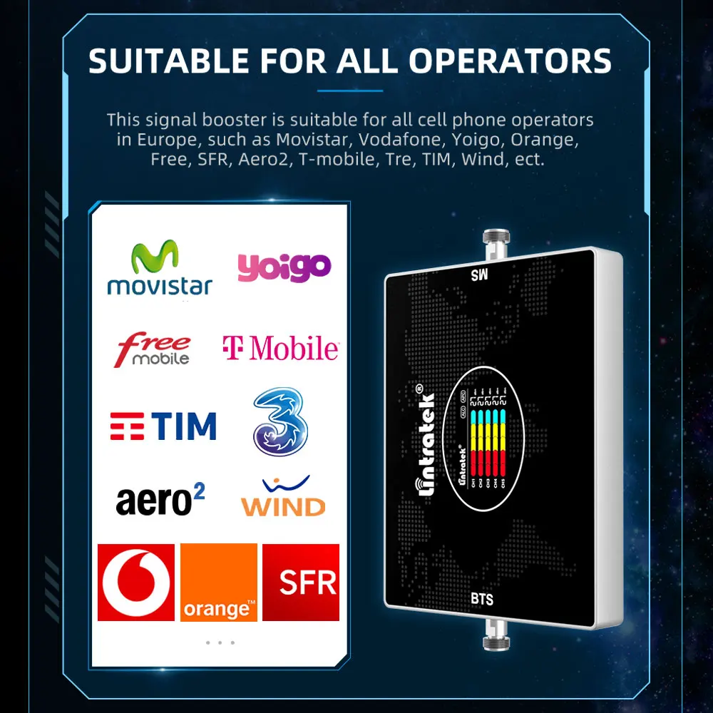 Lintratek 5 Band Cellular Amplifier B28 700 900 1800 2100 2600 MHZ B2 B4 B7 LTE GSM 2G 3G 4G Signal Booster Mobile Repeater 70dB