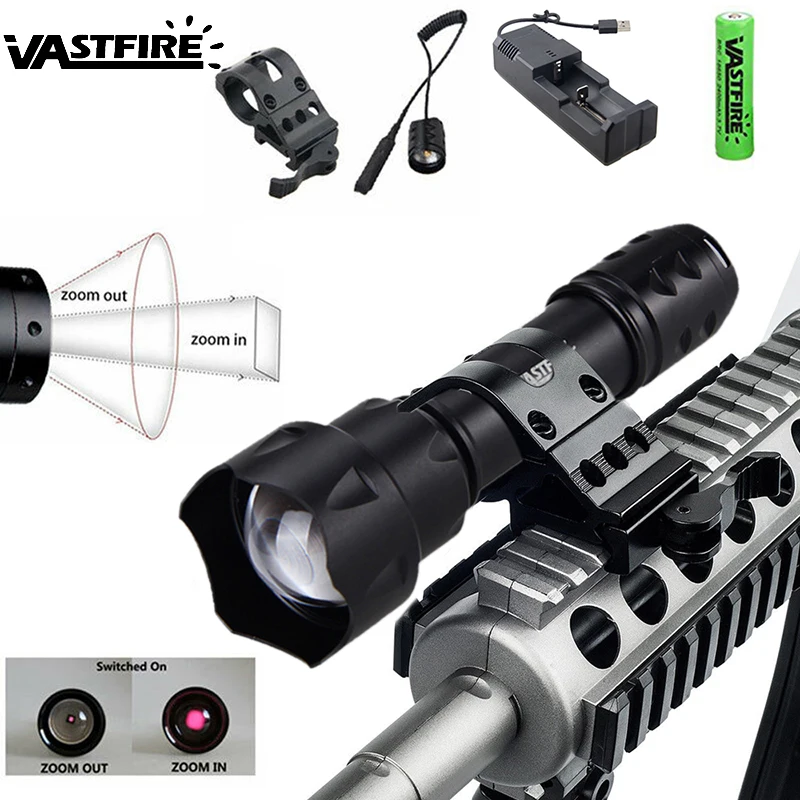 Zoomable IR Flash светильник 8 мм объектив тактический охотничий светильник 850 Нм инфракрасное излучение фонарь ночного видения с винтовкой крепление+ батарея+ CH