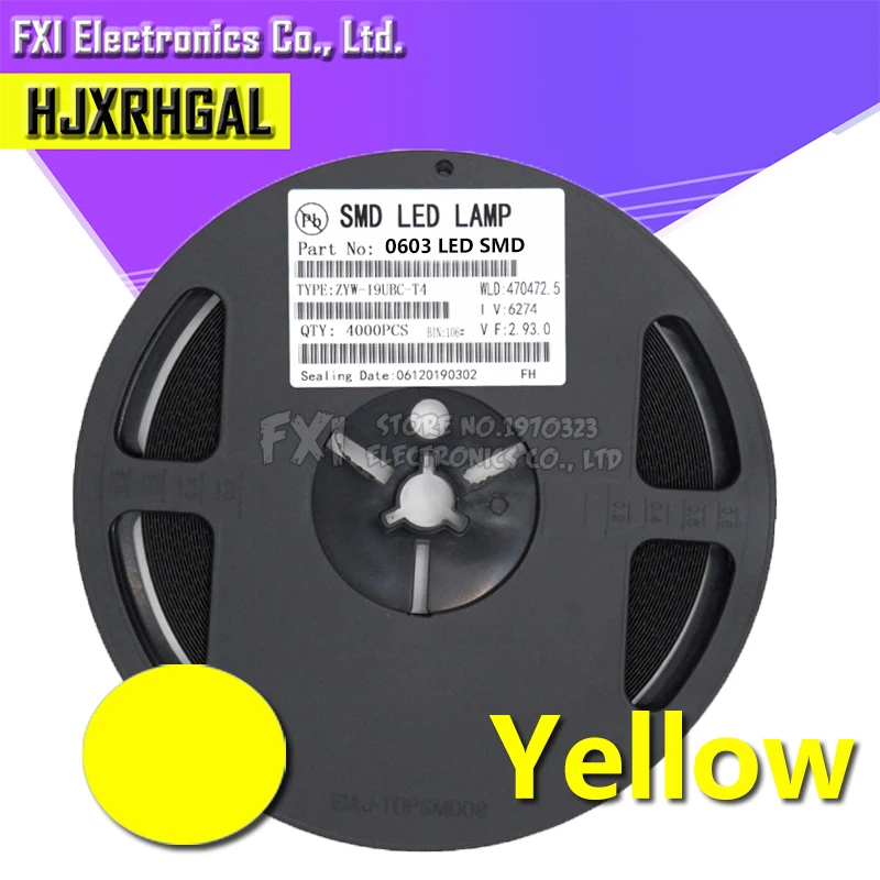 

1Reel 4000pcs Yellow 0603 SMD LED diodes light Hot sale