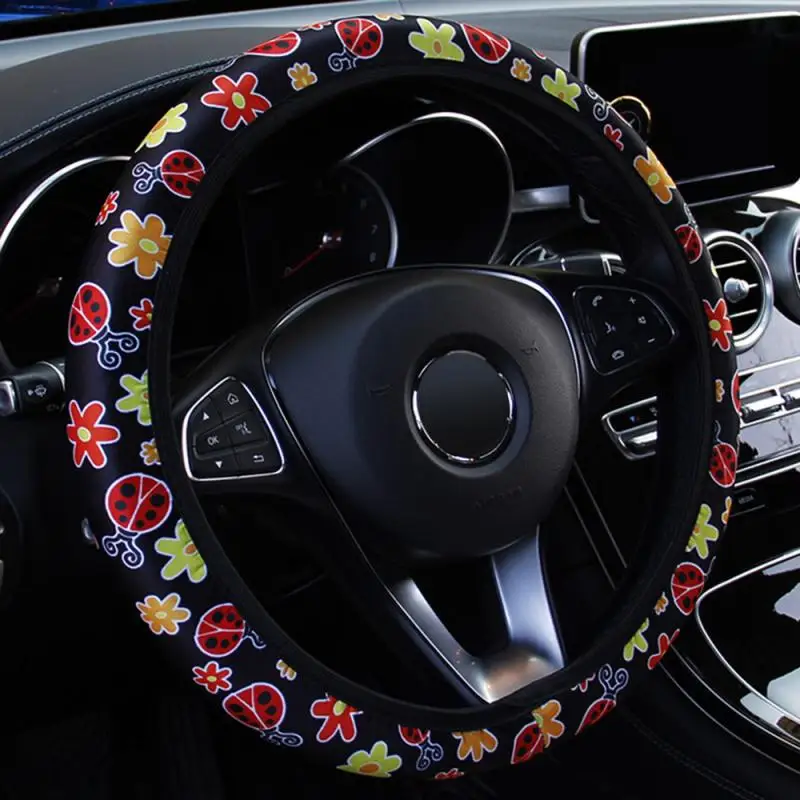 

Car Steering Wheel Cover Flowers Print Anti-slip Car Styling Skidproof Durable Elastic 38cm Universal Interior Accessories