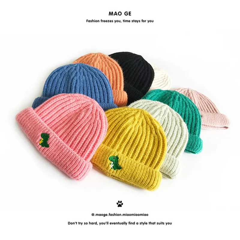 

Модные детские и взрослые шапки унисекс с вышивкой динозавра Skullies Beanies шапки зимние теплые вязаные детские шапки и шапки для мальчиков и дев...