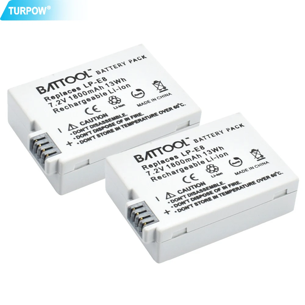 2 упаковки 7 V 1800 мА/ч LP E8 LPE8 Li Ion Камера Батарея для цифровой однообъективной