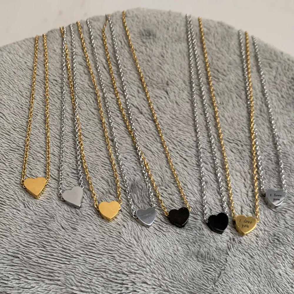 

Simple Classic Lovely Glossy Heart Charm Necklace Trendy Minimalist Gold Color Stainless Steel Chain Clavicle Choker Necklace