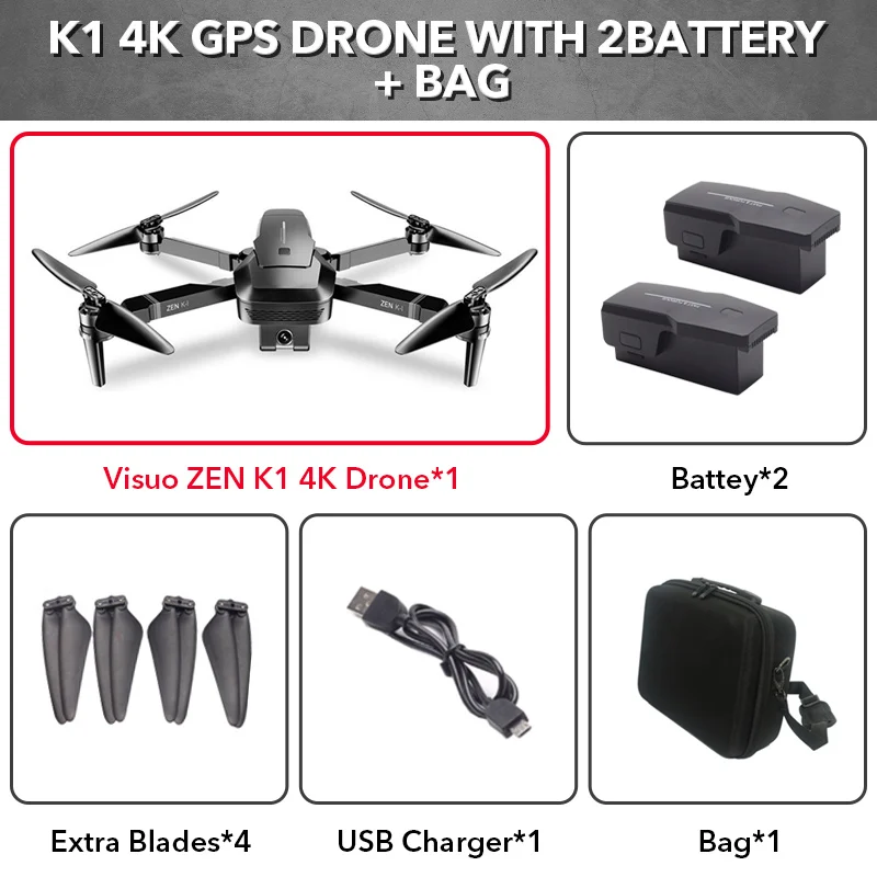 VISUO ZEN K1 5G wifi FPV Дрон gps с 4K 720P HD двойной камерой 30 минут время полета бесщеточный складной Радиоуправляемый квадрокоптер VS XS812 F11 - Цвет: 2 battery bag