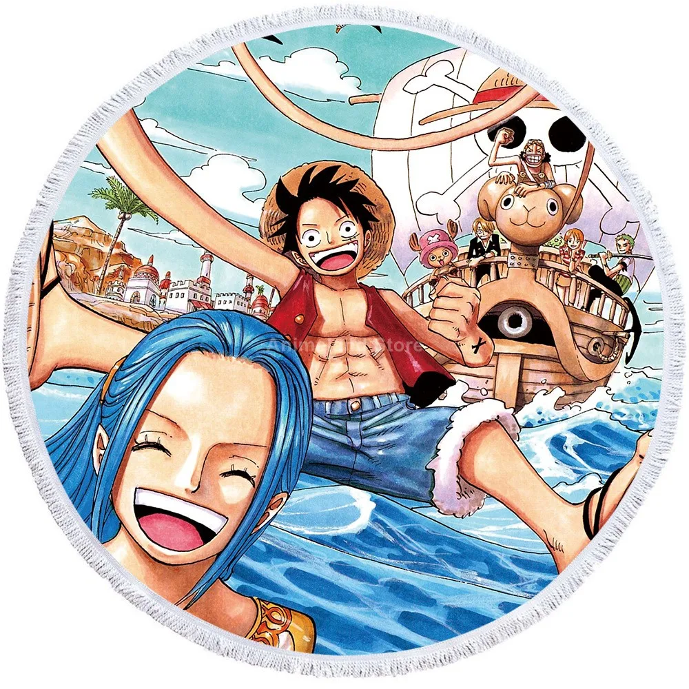 

Anime One Piece 3D Print Round Beach Microfiber Towel With Tassel 150cm For Swim Bath Picnic Bathroom Kitchen Towel Polyester