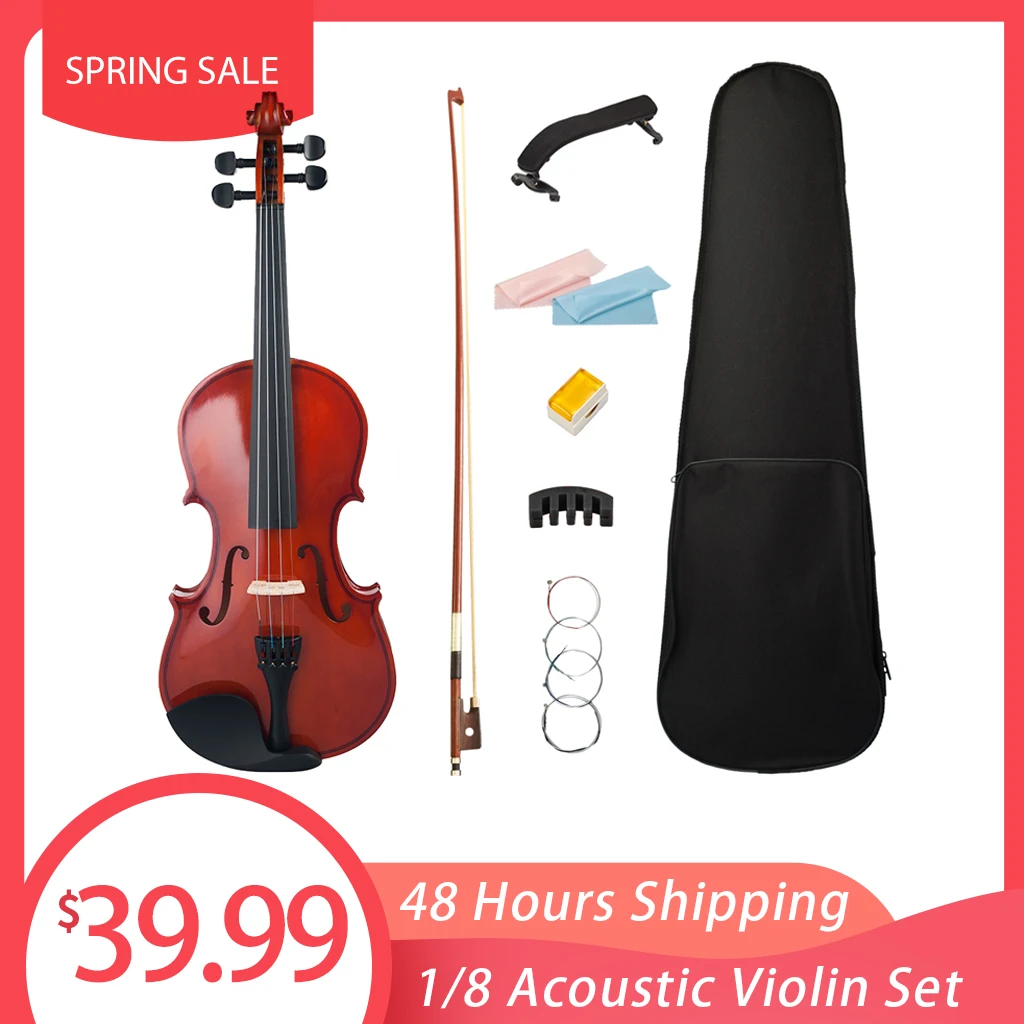 

1/8 Size Basswood Student Violin w Case Bow Rosin String Mute Tuner For Beginner Child Gift