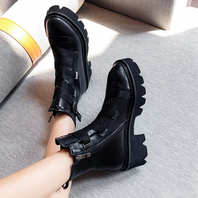 MORAZORA/2020 г. модные ботинки на платформе низком каблуке в стиле панк Женская обувь
