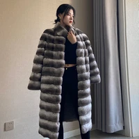 pretty girl fur coat women real rex rabbit fur jacket winter long fashion chinchilla colored fur overcoat 2021 new arrival