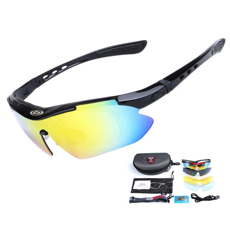 Black 5 линз ветрозащитные Mtb велосипедные очки поляризационные UV400 гоночные велосипедные солнцезащитные очки для спорта на открытом воздухе горный велосипед шоссейные велосипедные очки - Цвет: Black