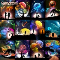 gatyztory frame colorful moon paint by numbers for adults kids handpainted landscape oil painting canvas drawing diy gift home w