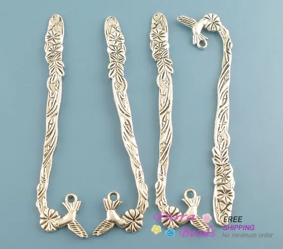 

4PCs Antique Silver color Bird Metal Crafts Collection Bookmark With Pattern 121mm (B03037)