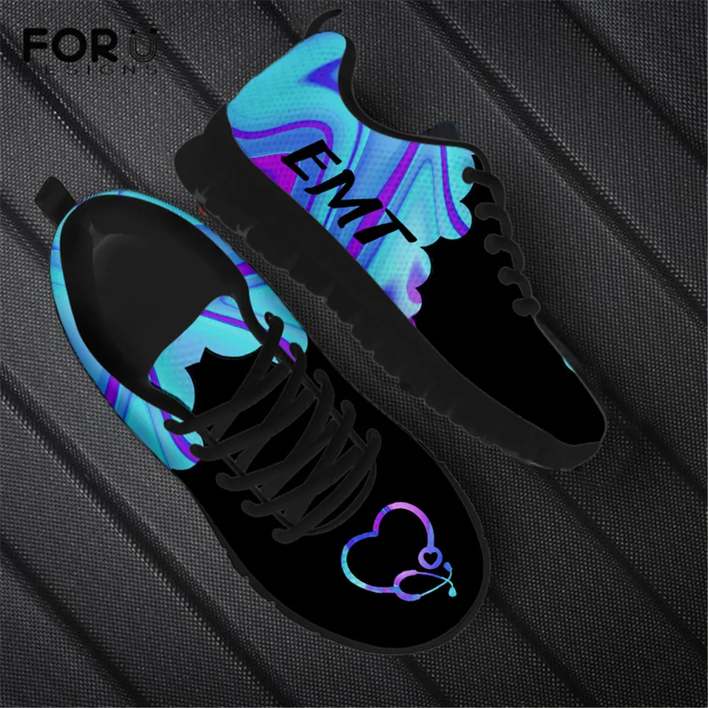 

FORUDESIGNS Paramedic EMT EMS Prints Blue Flats Women Shoes Casual Sneakers Summer/Autumm Mesh Breathable Female Walking Zapatos