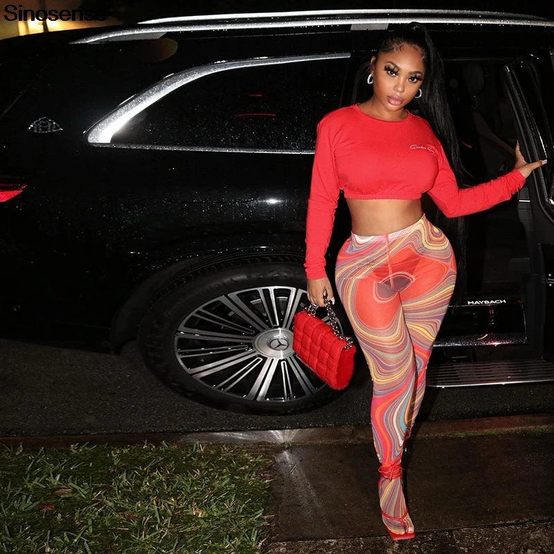 

Новинка, модные летние штаны с принтом, женские облегающие леггинсы с высокой талией, сексуальные сетчатые прозрачные уличные Клубные брюк...