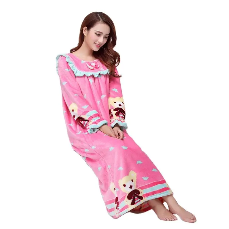 

women's home clothes nightgowns sleepshirts sleepwear Winter long sleeve coral fleece Jade Rabbit thickened cartoon sweet cute