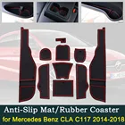 Противоскользящая резиновая подушка для чашки двери для Mercedes Benz CLA C117 W117 AMG 45 2014  2018 2016, красные канавки, коврики, аксессуары для салона автомобиля