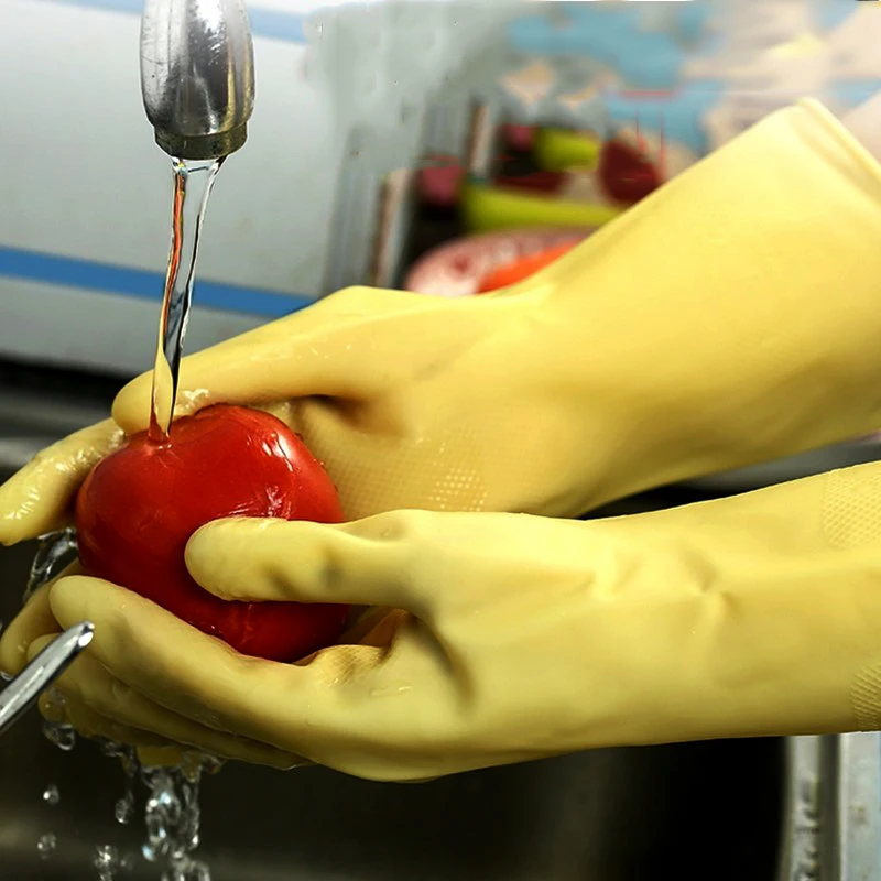 Перчатки для мытья посуды латексные резиновые противомасляные с длинным рукавом