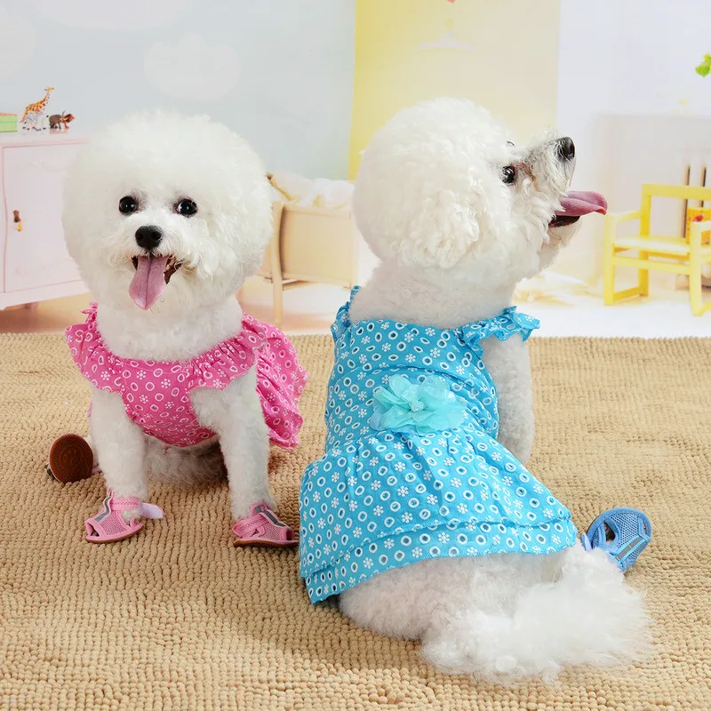

Cat Clothes Dog Wedding Dress Cotton Lace Floral Dress Large Bowknot Pet Dog Dress Summer Clothing For Small Medium Dog Supplies