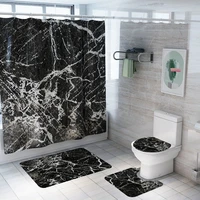 New Marble-printed Shower Curtain Floor Mat Bathroom Mat Set 4PCS Toilet Mat Set Anti-slip Rugs Waterproof Bathroom Curtains