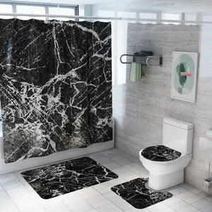 new marble printed shower curtain floor mat bathroom mat set 4pcs toilet mat set anti slip rugs waterproof bathroom curtains free global shipping