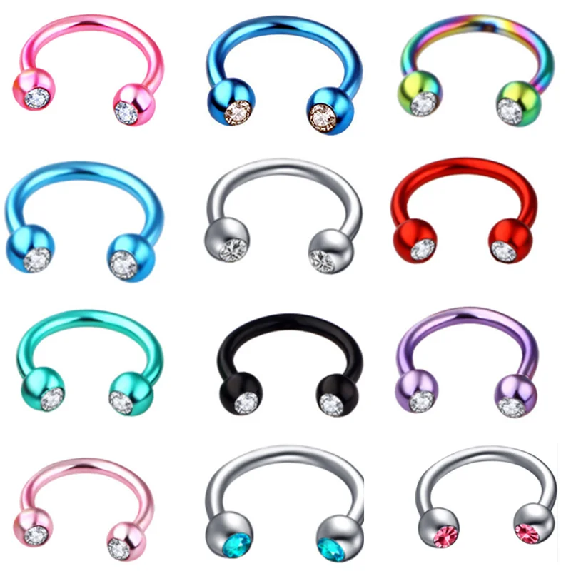 1 шт. пирсинг в виде подковы кольцо носу 16 г кристалл перегородка форме стальная