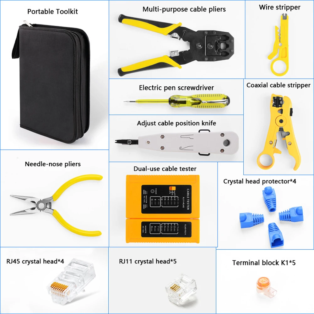 Handskit RJ45 RJ11 RJ12 Network Repairing Plier Tool Kit with Cable Tester Spring Clamp Crimping Pliers | Инструменты