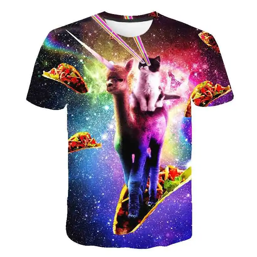 

3D children cat print T-shirt Boys Girls summer funny short-sleeved style casual O-neck animal print cat street shirt