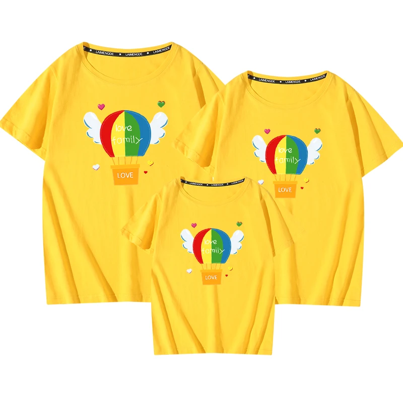

Футболка мужская с воздушным шаром, хлопковая рубашка, повседневная одежда для всей семьи, желтый, черный цвет, 5XL, на лето