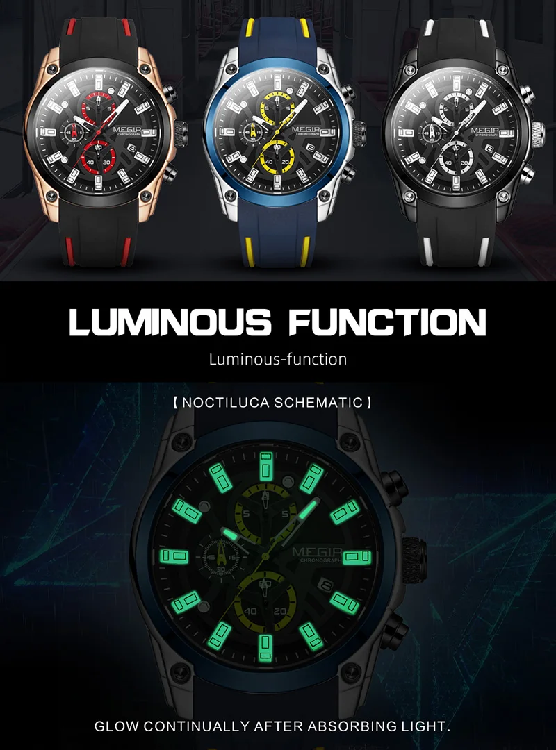 Мужские наручные часы MEGIR армейские с 3D циферблатом и силиконовым ремешком
