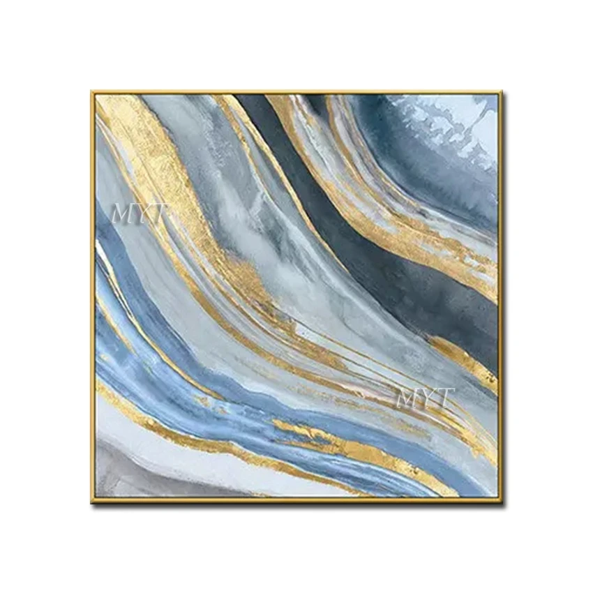 Большая акриловая линия абстрактная живопись золотые картины текстурная маслом