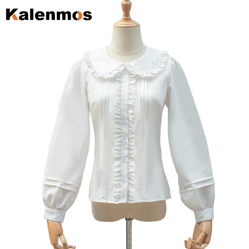 

Shirts Blouses Women Lolita Petticoat Evening Party Gothic Vintage Korean Japan Elastic Waist Long Lantern Sleeve Cute Blouse