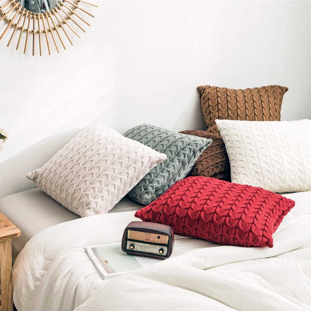 Наволочка плетеная в скандинавском стиле 45 х45 см | Дом и сад