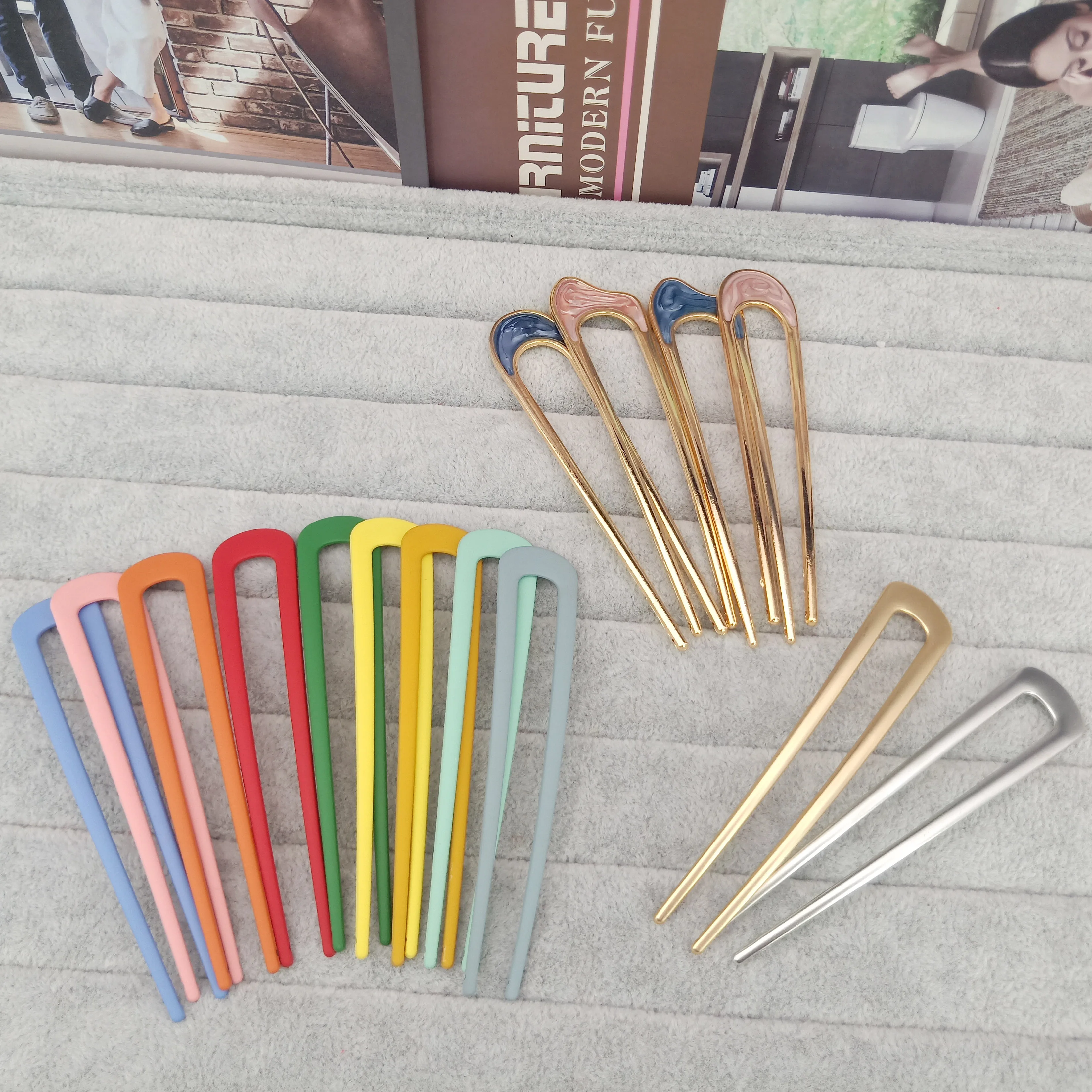 Заколки для волос женские U-образной формы металлические с ракушками | Украшения