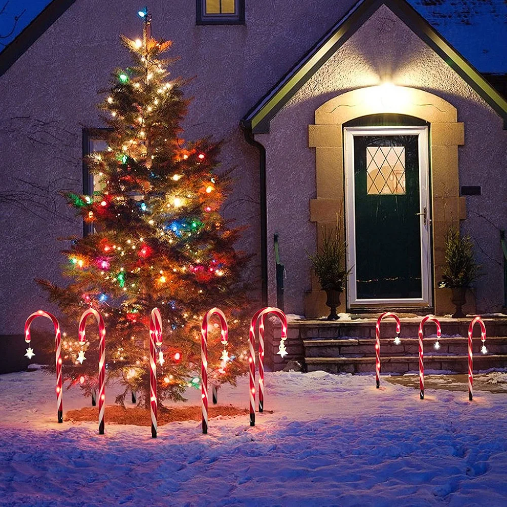 Guirnalda de luces LED de Navidad para exteriores, L&aacute;mpara decorativa de 48cm con forma de estrella de energ&iacute;a Solar, copo de nieve, bast&oacute;n de caramelo para jard&iacute;n y c&eacute;sped, 8 unidades-2