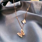 Минимализм, с изображением милой бабочки ожерелья для женщин Boho ювелирные изделия из нержавеющей стали, золотая цепочка-чокер ожерелье животных Подвески Ожерелья