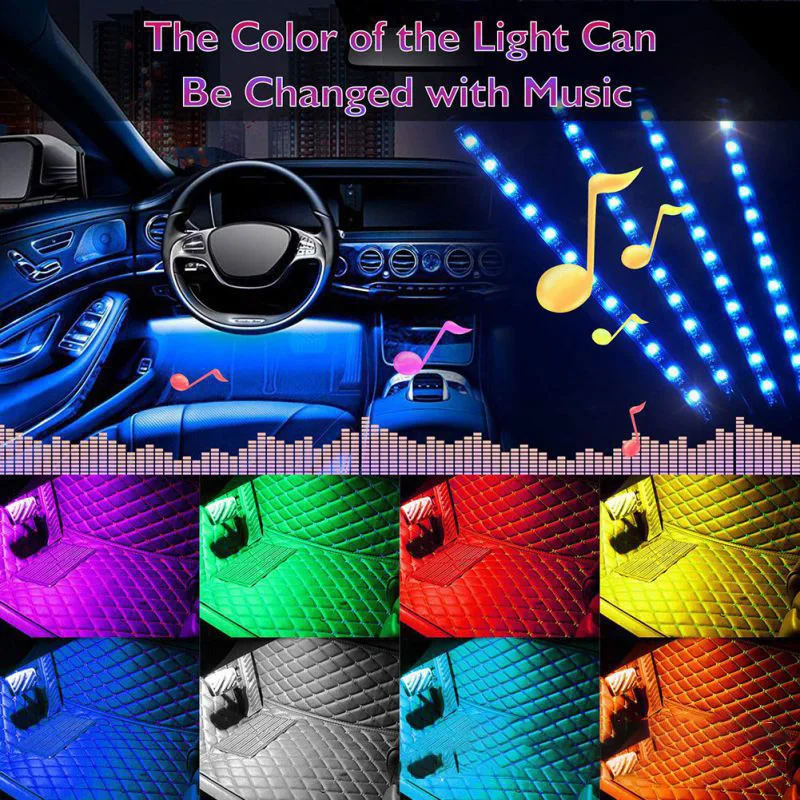 Светодиодная ленсветильник RGB для салона автомобиля декоративная лампа ног