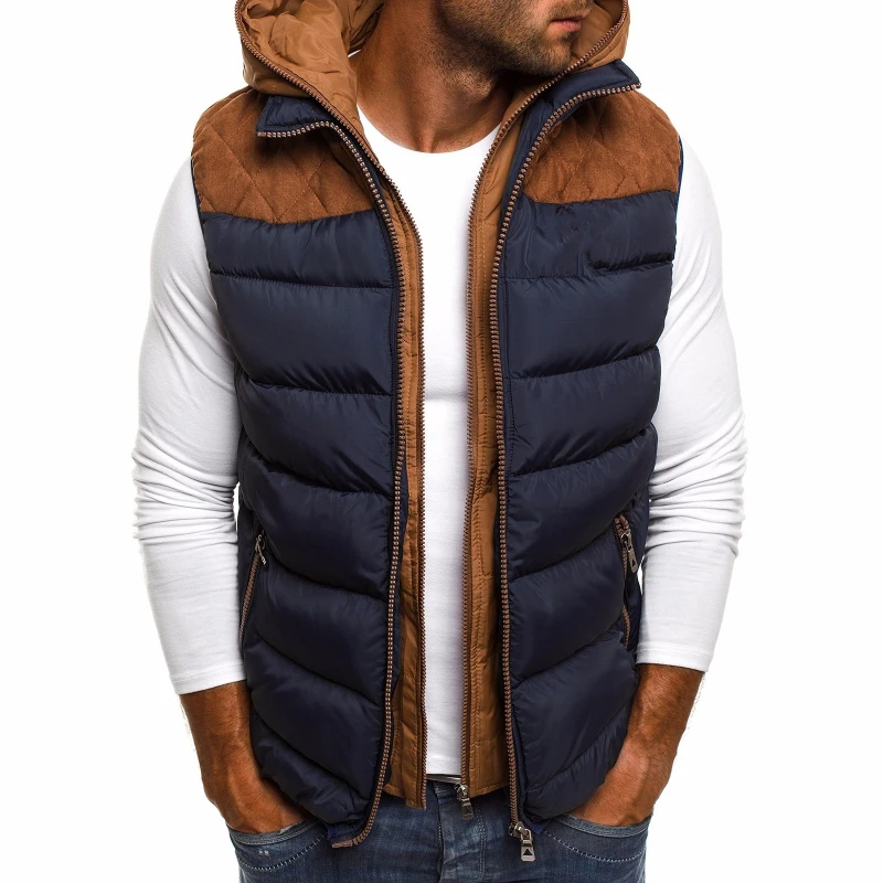 2021 Sleeveless Jacket for Men s Black Vest men hooded top cotton coat sport wear outside tops male jacket add cotton