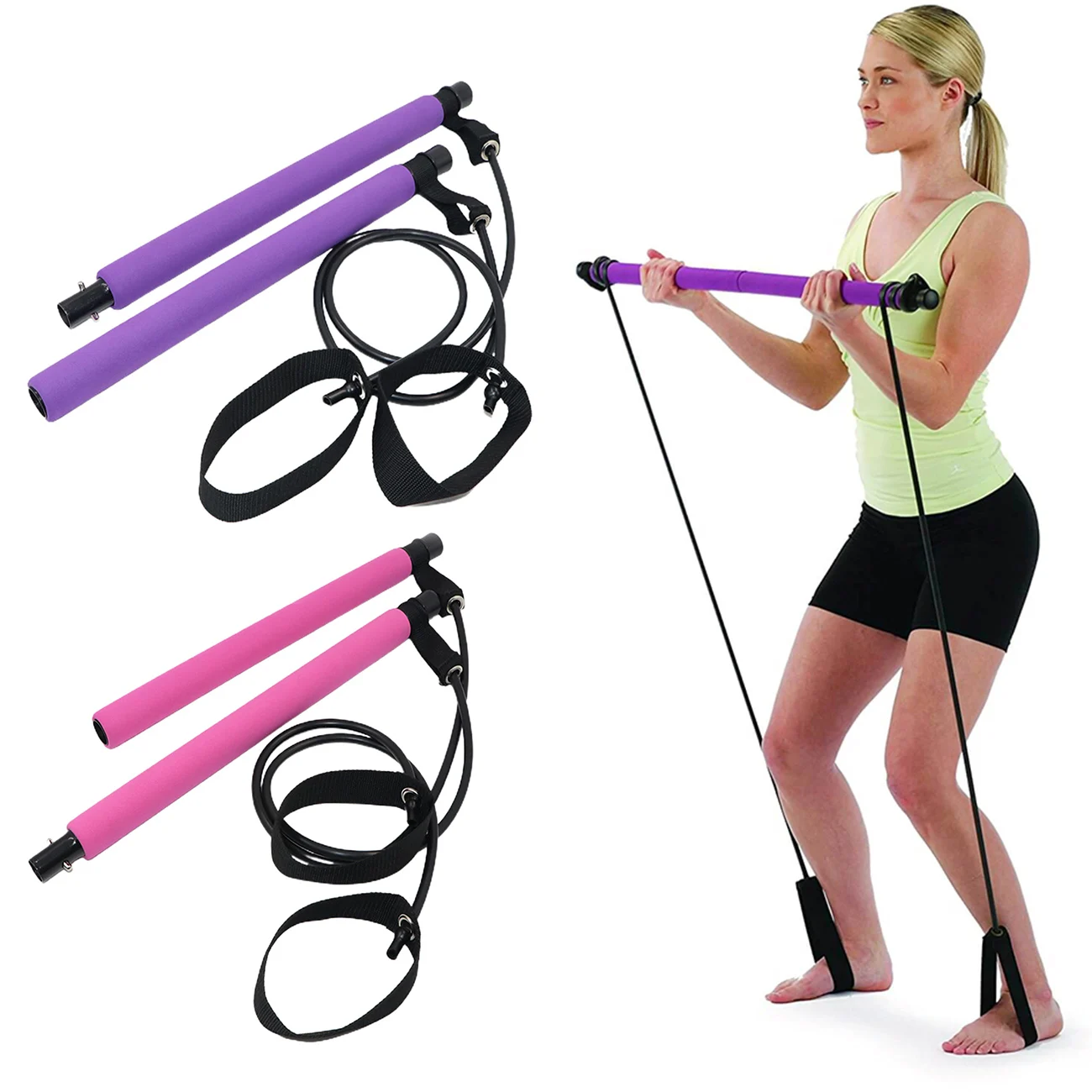

Pilates Bar Rod Resistance Bands Portable Pilates Exercise Stick Home Gym Yoga Pilates Stick for Body Workout Fitness Equipment