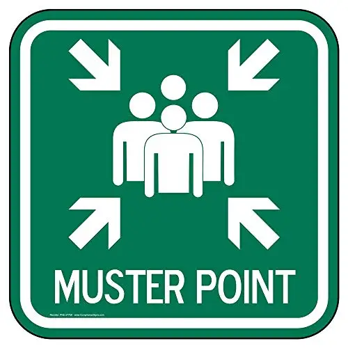 

Muster Point Sign, Reflective Green, 12x12 Inch on 80 mil Aluminum for Emergency Response by ComplianceSigns