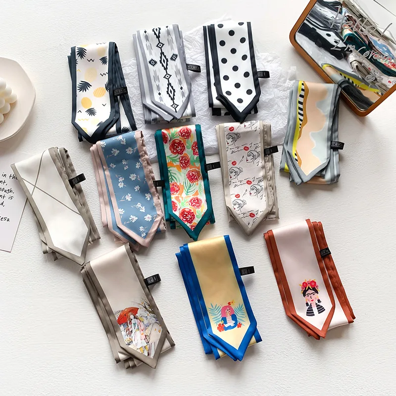 

Decorate Scarf For Women 2021 New Small Floral Fashion Scarf Women's Narrow Strip Cartoon Hair Band Long Ribbon Tie Scarf 269