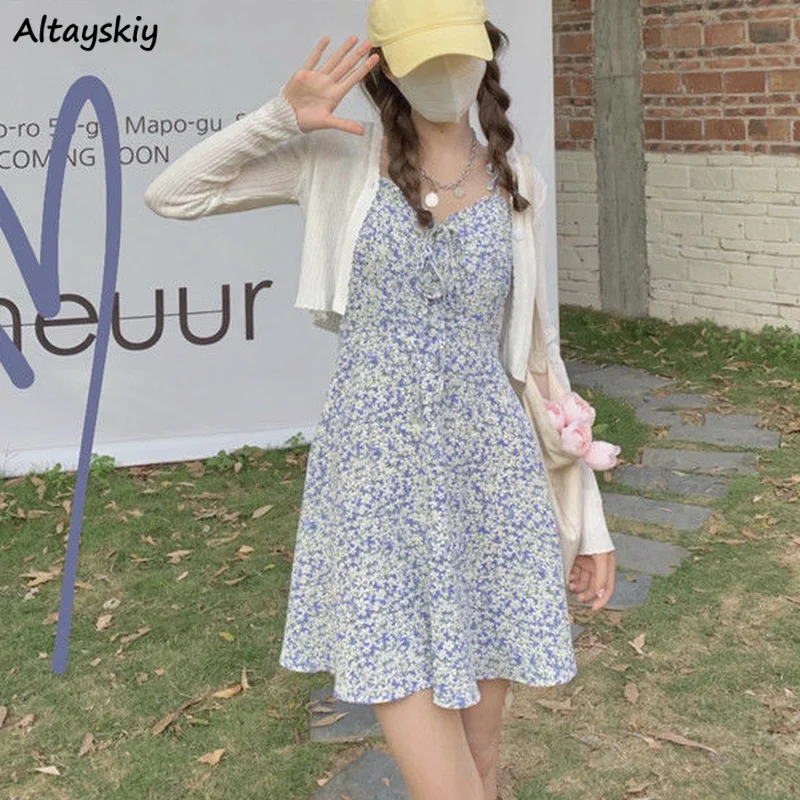 

Women Sets Cardigans Sleeveless Floral Dresses Tender Temper Trendy Retro Prairie Chic Fairy Ruffles Sweet Teens Ulzzang Casual