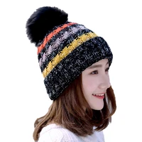 womens winter thickened color matching knitted beanies hat thin face and warm ear protection wool ball hat skullies beanies